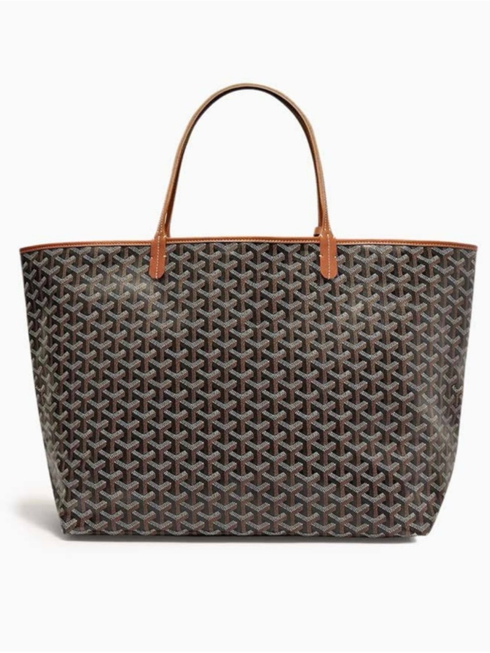 Goyard Brown Chevron Tote with Tan Trim and Handles